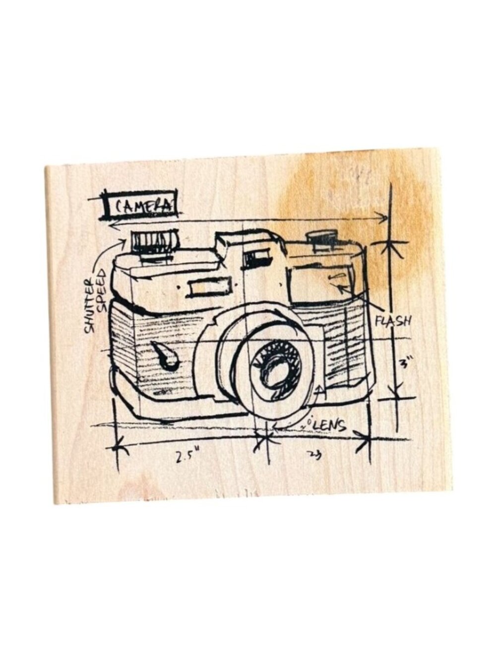 Tim Holtz Stampers Anonymous Vintage Camera Blueprint Sketch Wood Rubber Stamp